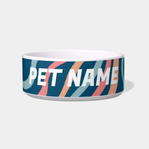 Blue Orange Stripes Customized Dog Pet Water Food Bowl