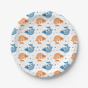 Blue Orange Summer Japanese Koi Fish Paper Plates