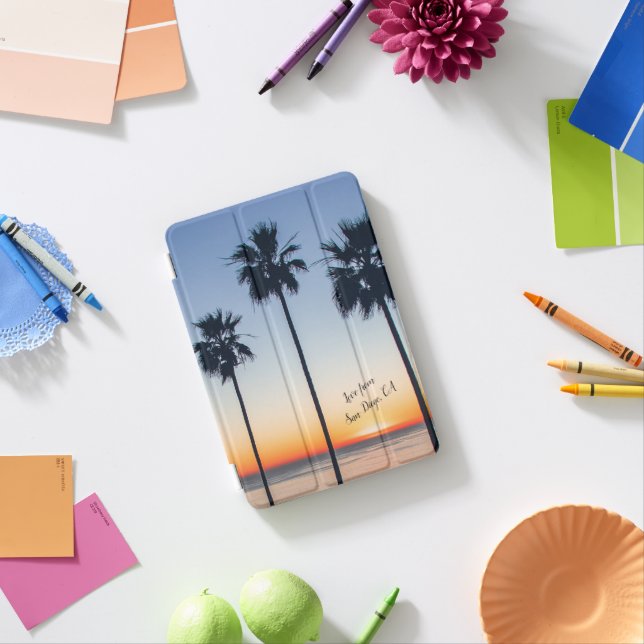 Blue & Orange Sunset Palm Trees Silhouette iPad Mini Cover (In Situ)