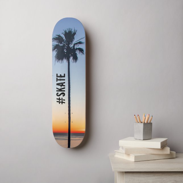 Blue & Orange Sunset Palm Trees Silhouette Skateboard (Wall Art)