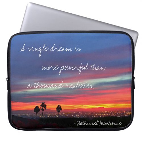 Blue Orange Sunset Photo A Single Dream Quote Laptop Sleeve