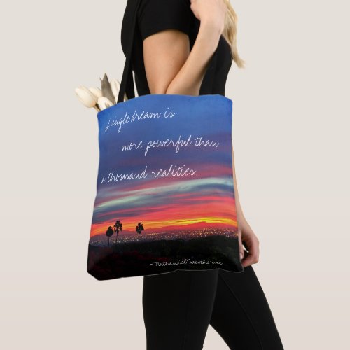 Blue Orange Sunset Photo A Single Dream Quote Tote Bag