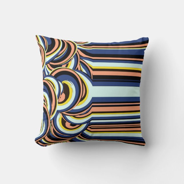 Blue Orange Swirl Wavy Lines Pattern Throw Pillow (Front)