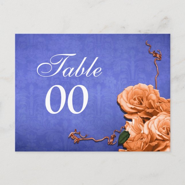 Blue orange table number wedding party (Front)
