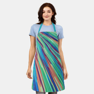 Blue Orange Teal Abstract Geometric Feathers Apron