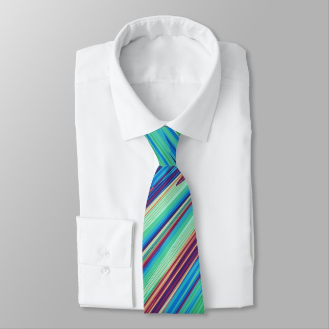 Blue Orange Teal Abstract Geometric Feathers Neck Tie (Tied)