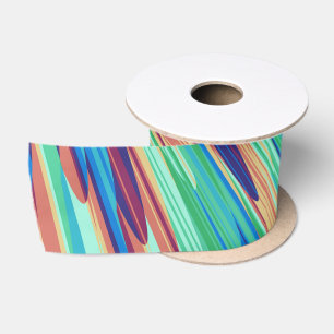 Blue Orange Teal Abstract Geometric Feathers Satin Ribbon