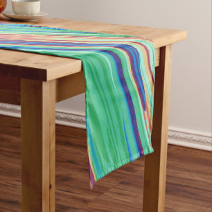Blue Orange Teal Abstract Geometric Feathers Short Table Runner