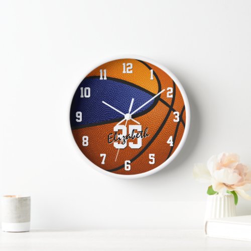 blue orange team colors basketball personalized clock