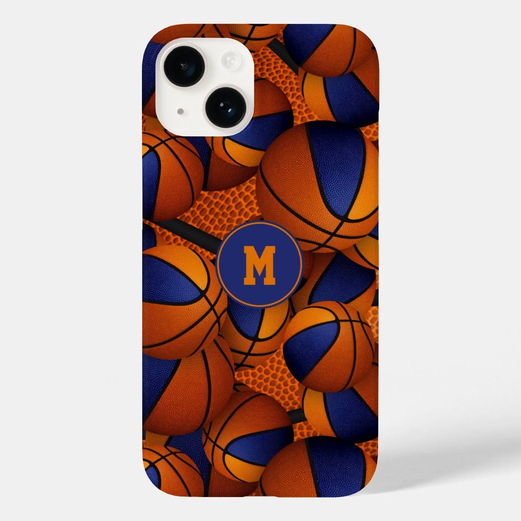 Blue orange team colors basketball sports pattern iPhone case