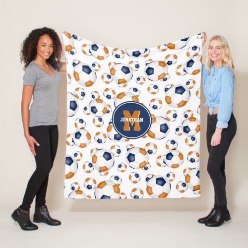 blue orange team colors boys girls sporty soccer fleece blanket