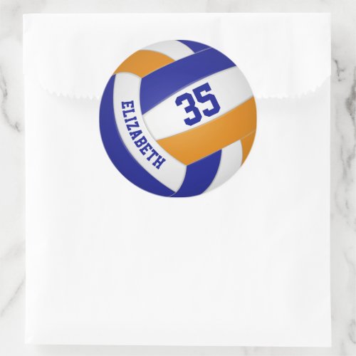 blue orange team colors boys girls volleyball classic round sticker