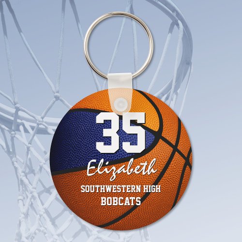 Blue orange team colors girls boys basketball keychain