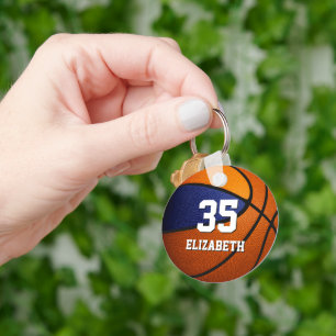 blue orange team colors girls boys basketball keychain