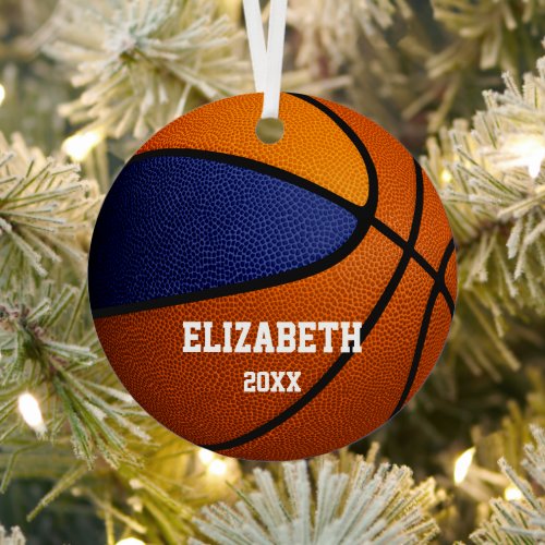 blue orange team colors girls boys basketball  metal ornament