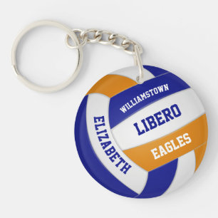 blue orange team colors girls boys volleyball keychain