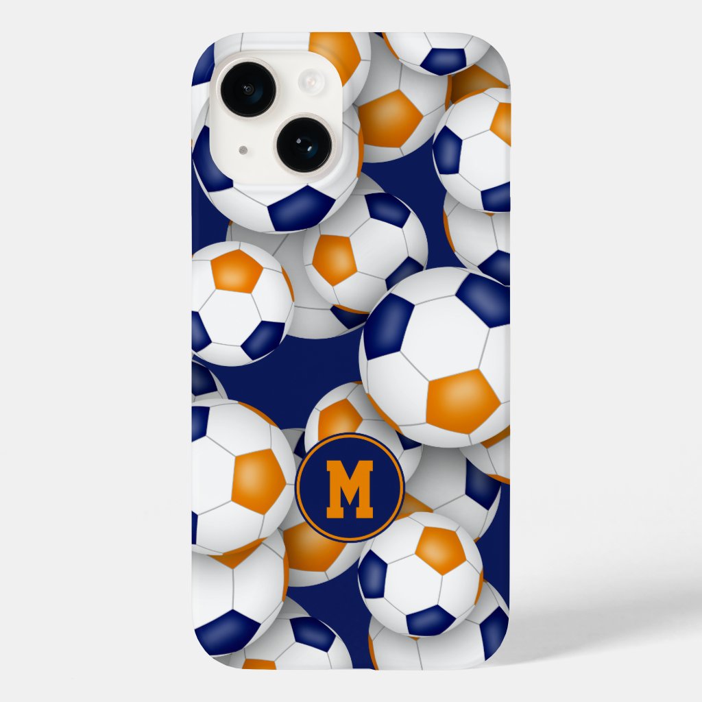 Blue orange team colors kids soccer balls pattern iPhone case