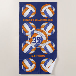 blue orange team colors name girly volleyballs beach towel