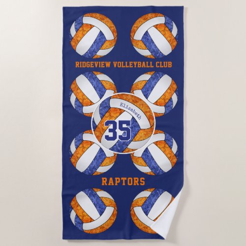 blue orange team colors name girly volleyballs  beach towel