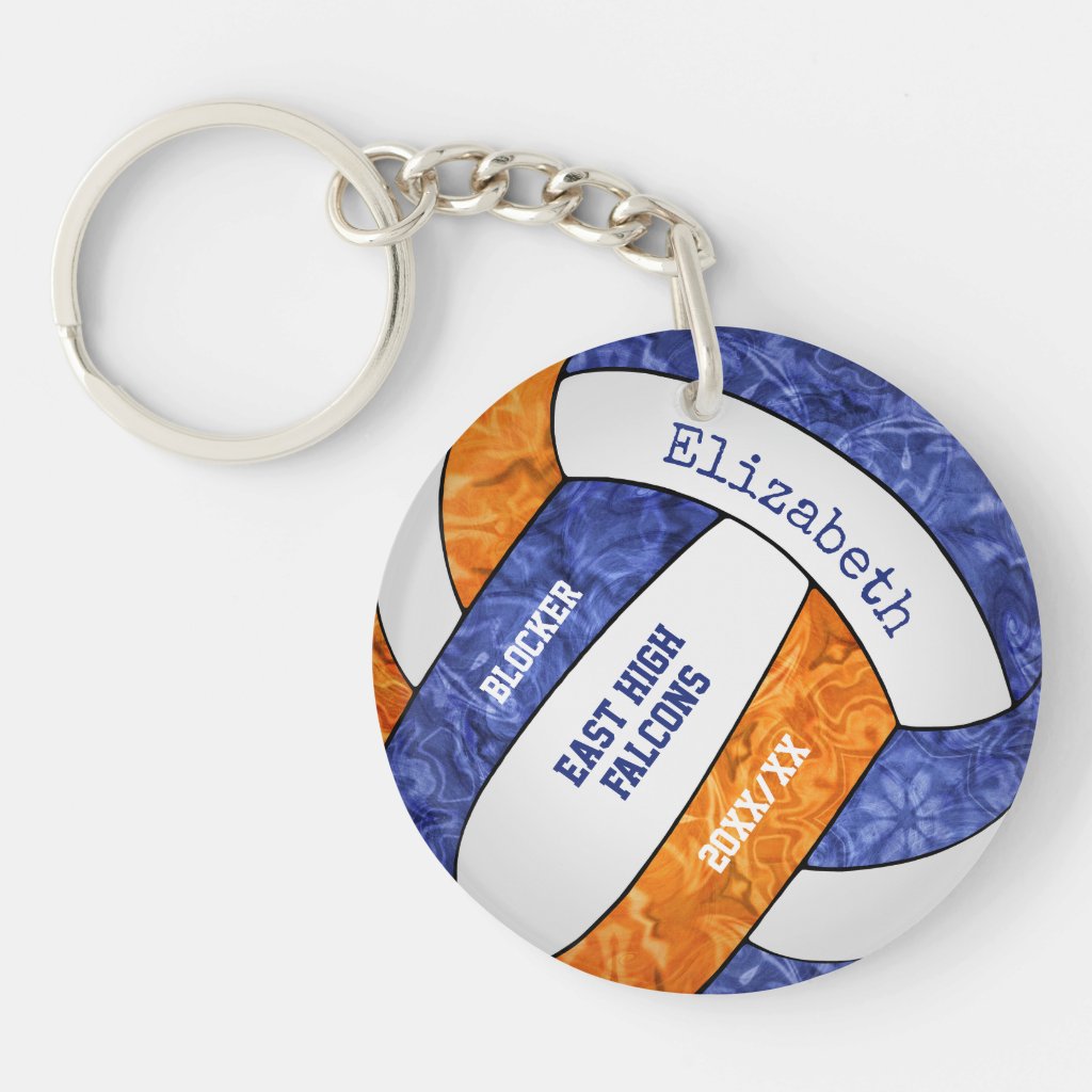 blue orange team colors personalized volleyball keychain