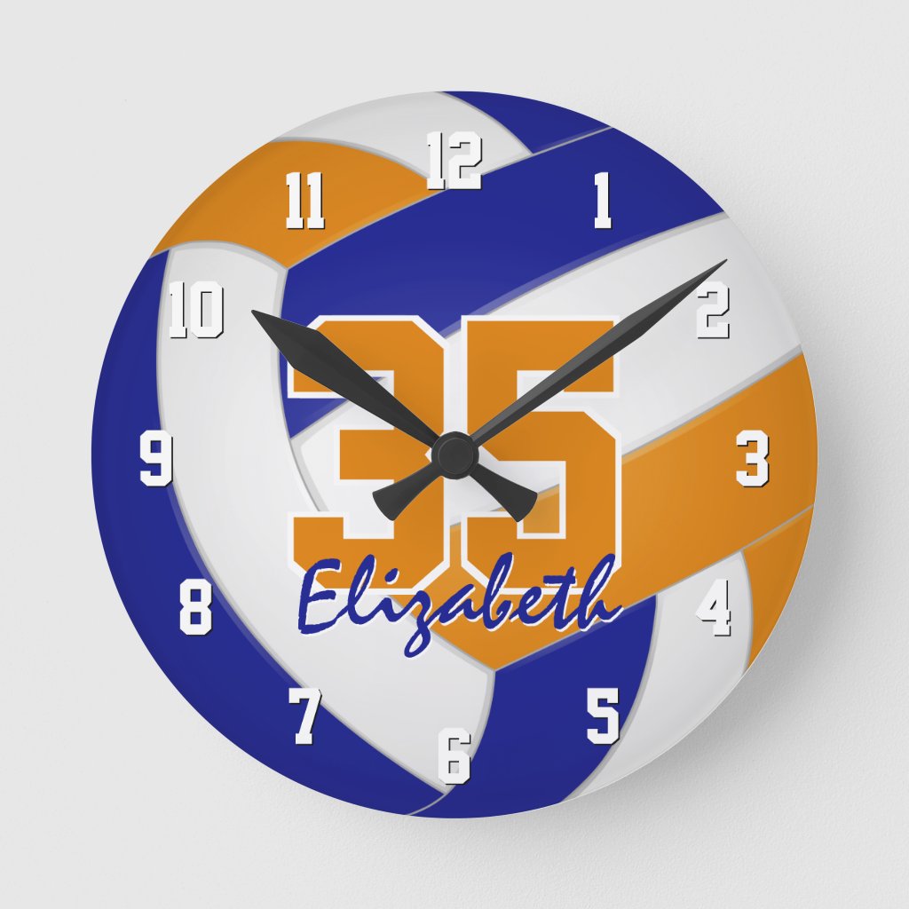 blue orange team colors players name volleyball round clock