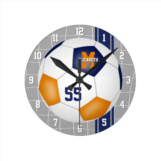 blue orange team colors varsity stripes soccer round clock