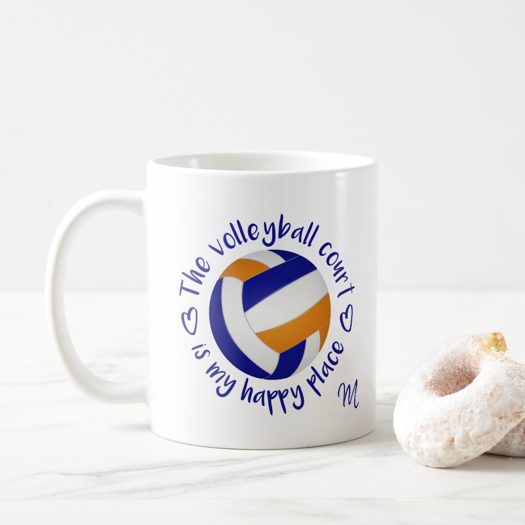 blue orange team colors volleyball court happy place coffee mug