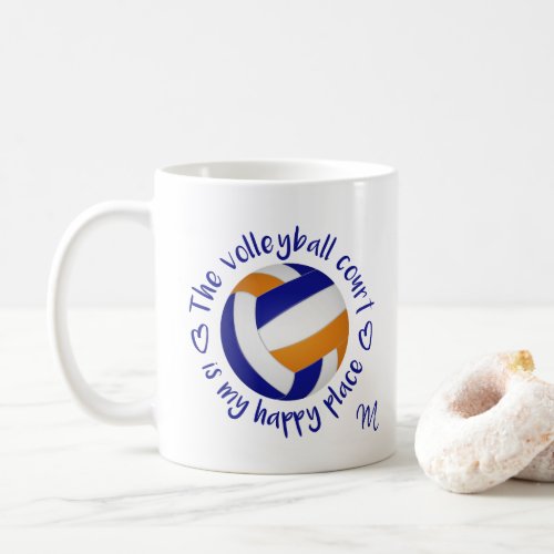 blue orange team colors volleyball happy place coffee mug