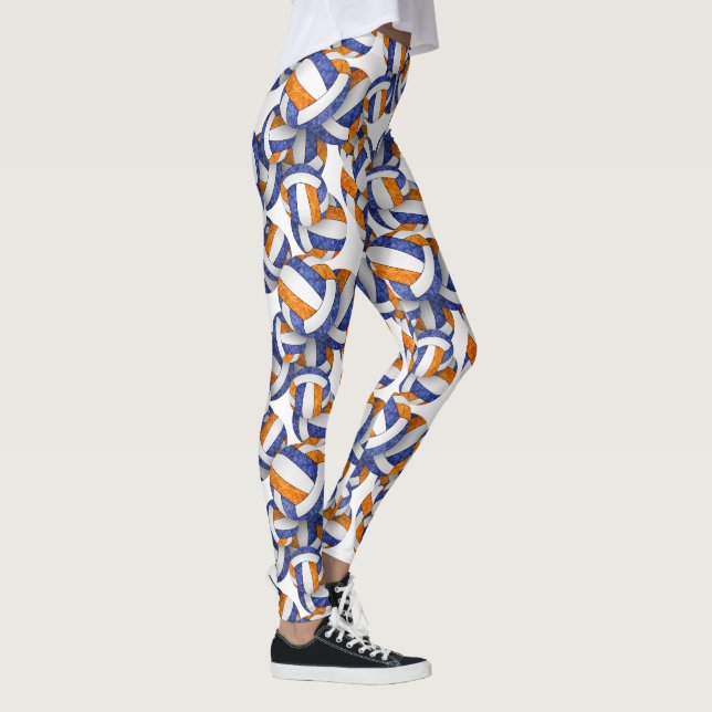 blue orange team colors volleyballs pattern leggings (Right)