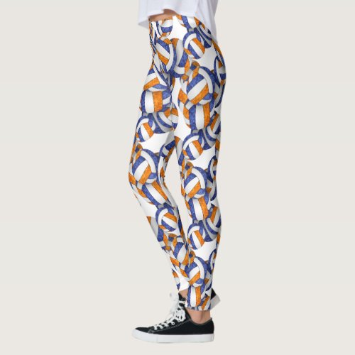 blue orange team colors volleyballs pattern leggings