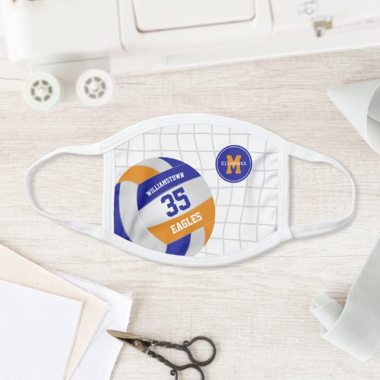 blue orange team name personalized volleyball face mask
