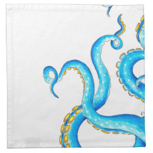 Blue Orange Tentacles Ink Cloth Napkin