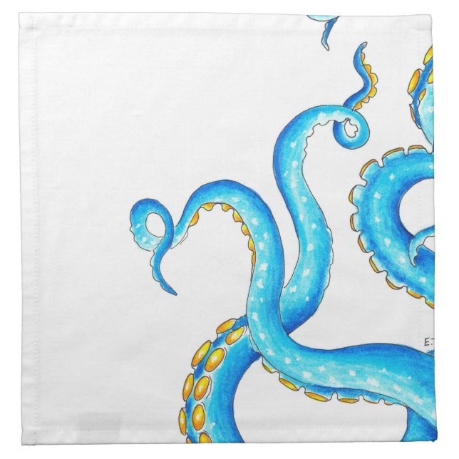 Blue Orange Tentacles Ink Cloth Napkin (Front)