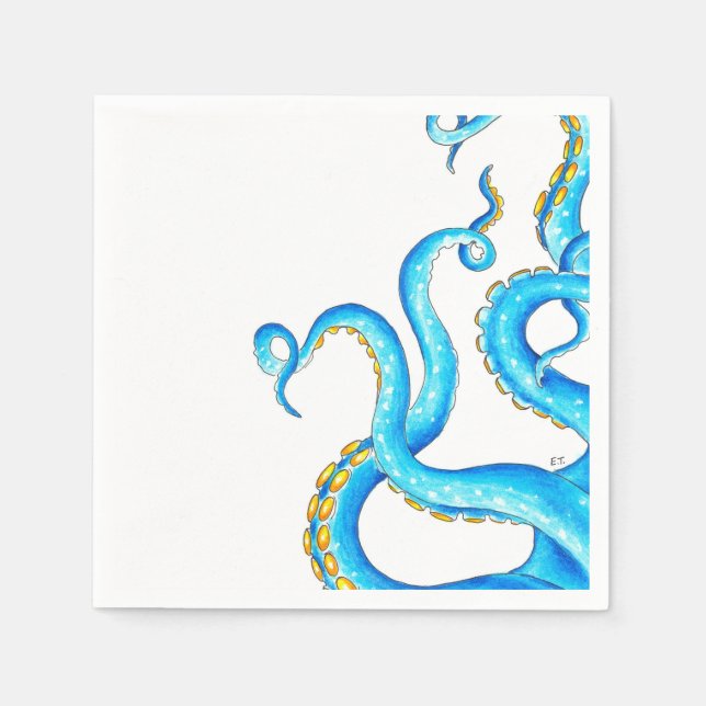 Blue Orange Tentacles Ink Napkins (Front)