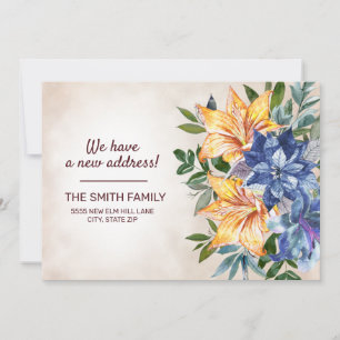 Blue Orange Tiger Lily Floral Change of Address Announcement