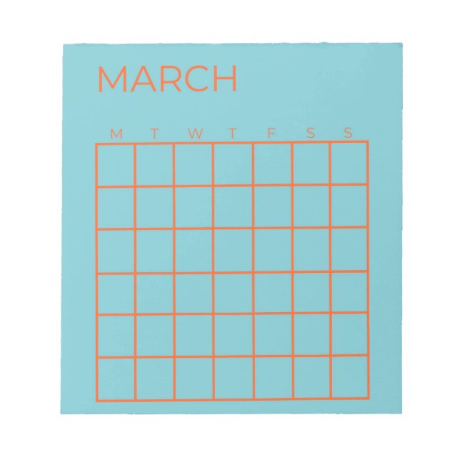 Blue Orange Tosca March Undated Calendar Planner Notepad (Front)