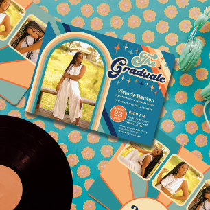 Blue Orange Typography Summer Sun Graduation Invitation