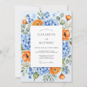 Blue Orange Verdant Bloom Wedding Invitation