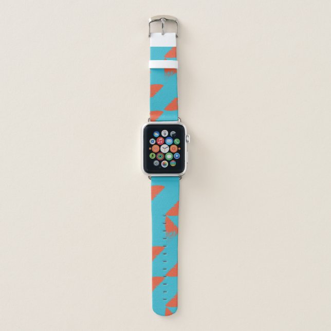 Blue, orange, vibrant, trendy geometric pattern apple watch band (Front)
