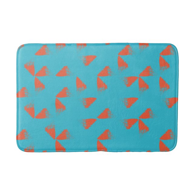 Blue, orange, vibrant, trendy geometric pattern bath mat (Front)