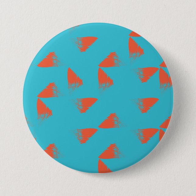 Blue, orange, vibrant, trendy geometric pattern button (Front)