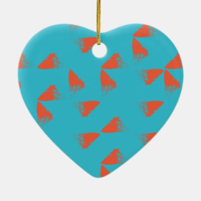Blue, orange, vibrant, trendy geometric pattern ceramic ornament (Back)