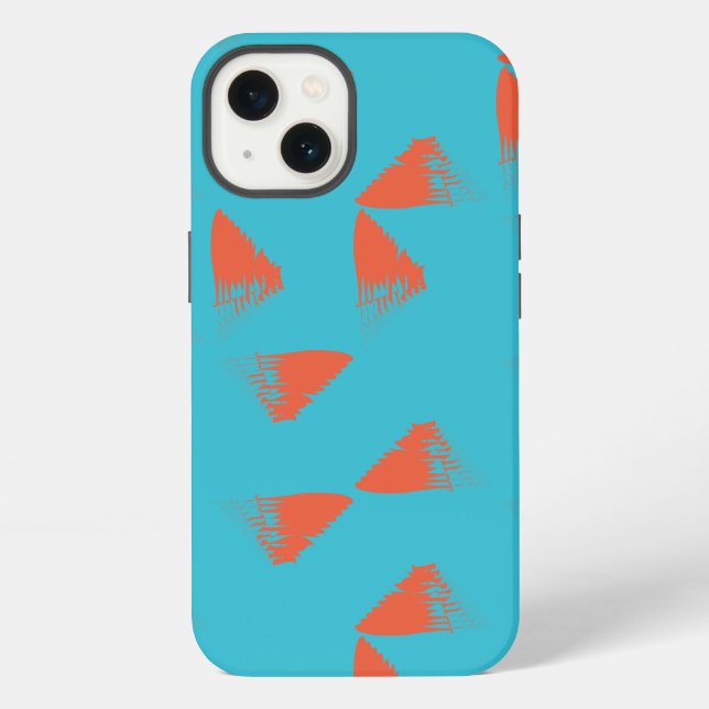 Blue, orange, vibrant, trendy geometric pattern iphone case (Back)