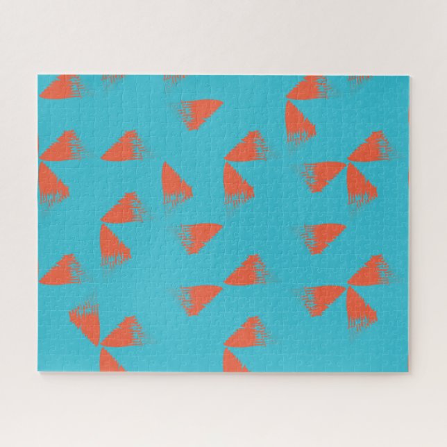 Blue, orange, vibrant, trendy geometric pattern jigsaw puzzle (Horizontal)