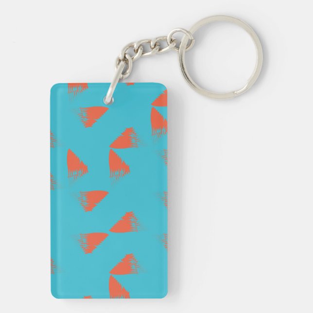 Blue, orange, vibrant, trendy geometric pattern keychain (Back)