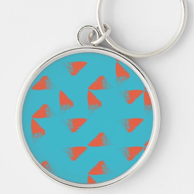 Blue, orange, vibrant, trendy geometric pattern keychain (Front)