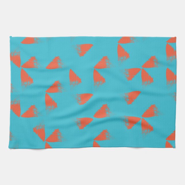 Blue, orange, vibrant, trendy geometric pattern kitchen towel (Horizontal)