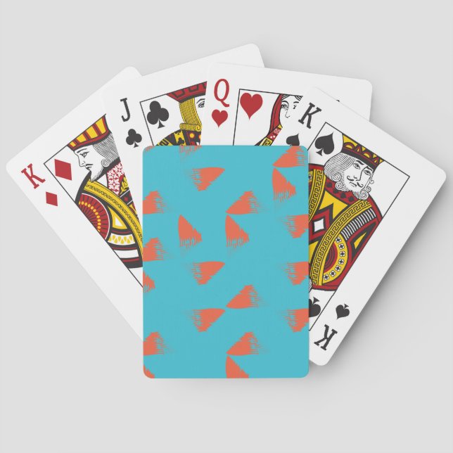 Blue, orange, vibrant, trendy geometric pattern poker cards (Back)