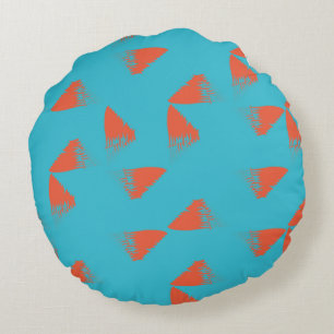 Blue, orange, vibrant, trendy geometric pattern round pillow