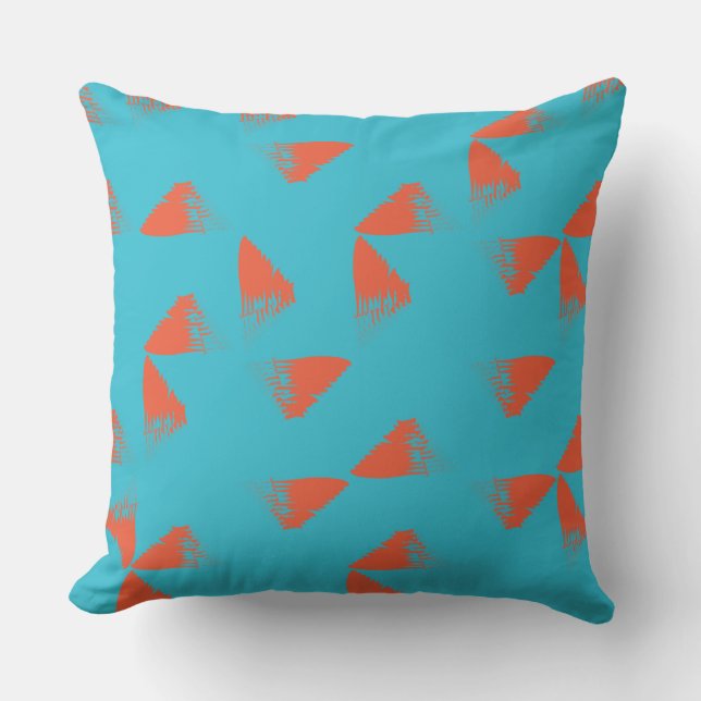 Blue, orange, vibrant, trendy geometric pattern throw pillow (Front)